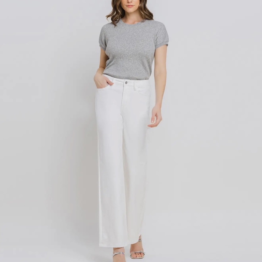 VERVET by FLYING MONKEY OPTIC WHITE HIGH RISE WIDE LEG JEANS - Picture 3 of 14